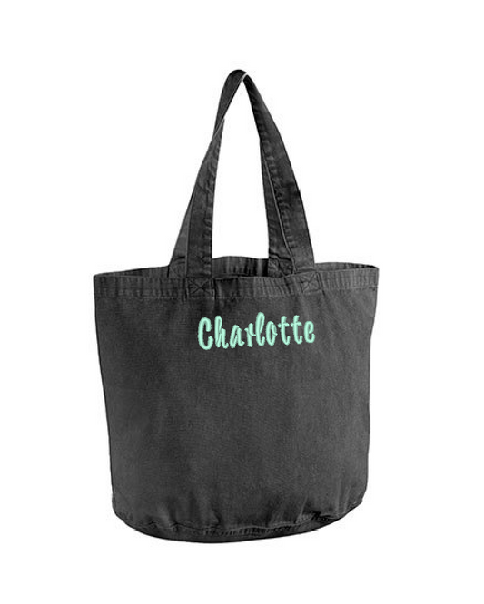 Vintage shopper met naam geborduurd