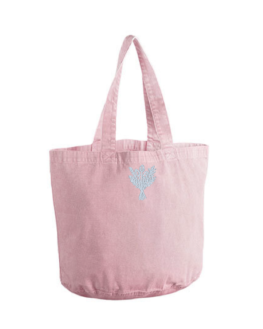 Vintage totebag met geborduurde wildbloemen