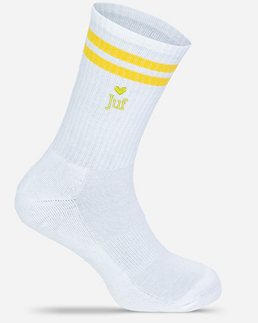 Geborduurde 'Juf' Retro Sportsokken – Origineel Einde Schooljaar Cadeau